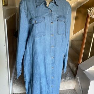 Versatile Blue Denim Button-Up Shirt Dress maxi by Kuraki Sz XL (fit Lg, Med)